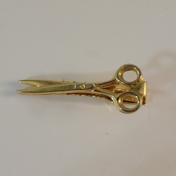 Goldtone Scissors Bar Tie Clip - Picture 1 of 5